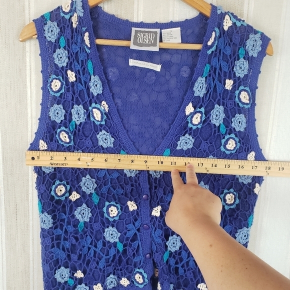 Vintage Sigrid Olsen Crocheted by Hand Sweater Vest‎ Blue Size Small - Picture 6 of 8